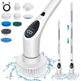 Electric Spin Scrubber, Cordless 9 Replaceable BrushHeads, 3 Speeds, LED Display
