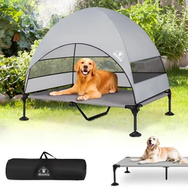 Elevated Outdoor Dog Bed with Canopy, Raised Dog Cot with Stable Adjustable Feet, Dog Camping Bed with Larger Shade, Lifted Dog Tent Bed with Canopy for Outside Camping, Backyard, Patio & Beach