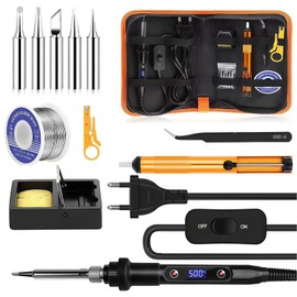 Kit Saldatore, Saldatore Elettrico 80W con Display LCD Temperatura Regolabile e Interruttore ON/OFF, Saldatore a Stagno con 5 Punte, per Riparazioni Elettroniche e Fai da Te