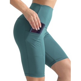 CADMUS 3 Pack Women 9" Biker Compression Short Leggings for Yoga Workout with Big Pockets,3 Pack,1026,Black & Grey & Turquoise,Medium