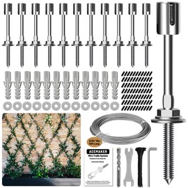 Acemaker Wire Trellis for Climbing Plants Outdoor, 12-Set Wall Wire Trellis Kit with 5/64"(2mm) x 53ft Stainless Steel Cable, T316 Espalier System for Fence and Garden DIY Projects