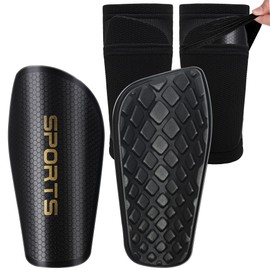 Children's Men's Shin Pads Including Socks with Optimised Pocket - Football Shin Pads for Inserting (Black, L (160-180 cm)