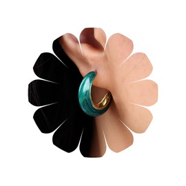 TseenYi Glittering Green Huggie Earrings Boho Chunky Green C Earrings Croissant Open Hoop Earrings Thick Emerald Hoop Earrings Vintage Open Earrings Round Earrings Jewelry for Women Girls, Alloy Steel