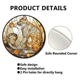 Lygond Metal Tin Sign - Circular Stained Glass Cat Garden Sign for Garage - 1212 Inches