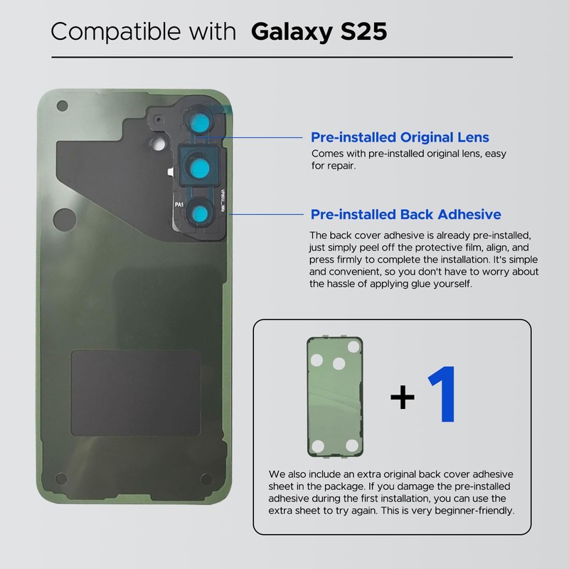 GREEN FUSION Compatible with Galaxy S25 Back Glass Cover Replacement,