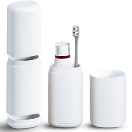 Portable Toothbrush Travel Case with Cup Lid & Detachable Bottom, Compact Toothbrush and Toothpaste Travel Case, Durable PP Material, Ideal for Travel, Camping, Gym, School (1 Pack, White)