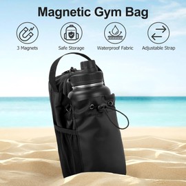Bolsa magnética para gimnasio, portabotellas magnético 3X más fuerte con correa, bolsa magnética para botella, bolsa de deporte resistente al agua con cremallera antirrobo
