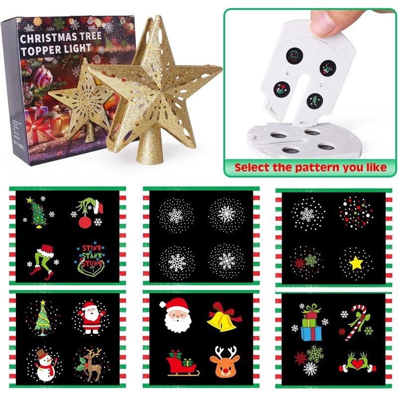 Christmas Tree Topper Star Lighted with 6 Projection Modes Projector