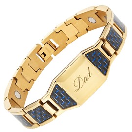 Willis Judd Mens Dad Bracelet Gold With Blue Carbon Fiber Magnetic Bracelet In Gift Box