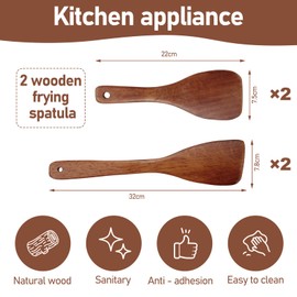 4 Pieces Spatula Olive Wood Scraper Wooden Spatula Dishwasher Safe Cooking Spoon H Spatula Cooking Spoon Set Wood Non-Stick Wooden Spatula for Kitchen Restaurant Cooking (22 x 7.5/32 x 7.8 cm)