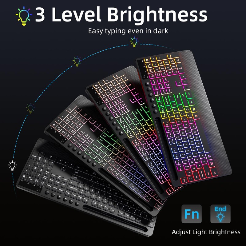 Hamile Wireless Keyboard and Mouse Combo, RGB Backlit, Ergonomic Wrist