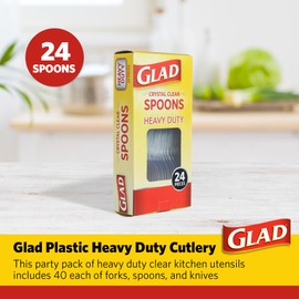 Glad Clear Plastic Spoons - Dishwasher Safe Clear Disposable Heavy Duty Utensils - Perfect for Everyday Use - Standard Size Reusable Cutlery Set - Disposable Serving Spoons Pack of 24