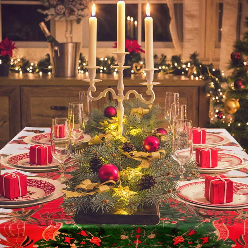 BETESSIN 150 x 180 cm Christmas Tablecloth Red / White