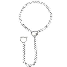 Link Chains Necklace for Men Women, 1 Piece Clavicle Choker with Heart Pendant Charms, Gothic Punk Jewelry, Cricle Chain Choker Necklace for Women Men, Adjustable, Silver