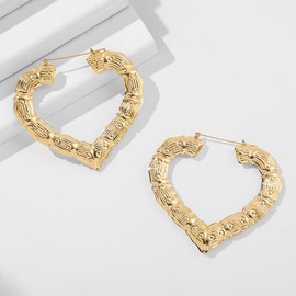 Clip-on Earrings Bamboo Heart Hoop Earrings, Bamboo (Gold, Medium)