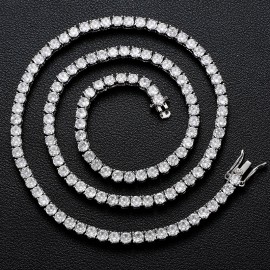In Stock Hip Hop Women 3mm 4mm 5mm 925 Sterling Silver VVS Moissanite Tennis Chain Fine Jewelry Iced Out Diamond Tennis NecklaceColor: 4mm-White Gold, Length: 6inch