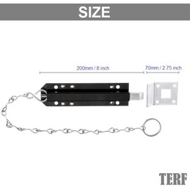 TERF® Heavy Duty Chain Door Bolt 200mm (8 inch) Including Fixing Screw Black Spring Loaded Chain Door Bolt For Garage Cabinet Garden Shed Industrial Door Bolt Latch Catch Door Lock - Pack of 1