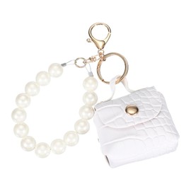 [PATIKIL] Coin Pouch PU Leather Small Coin Purse Keychain for Women Keychain Pouch Mini Tote Bag Keychain Cute Small Hanging Backpack Handbag White