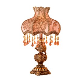 SANDYHA Antique Victorian Table Lamp Tiffany Style Floral Desk Light Fringe Fabric Lampshade Resin Base Romantic Beside Lamp for Bedroom Living Room Nightstand Office Study Home Decoration