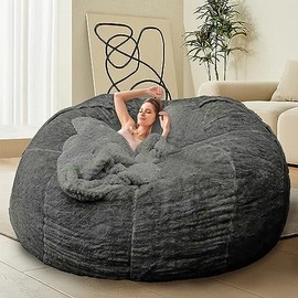 HDMLDP Bean Bag Chair for Adults Kids Without Filler Fluffy Comfy Giant Round Beanbag Sofa Chair Cover for Stuffed Animal Storage Living Room, 5FT, Dark Grey