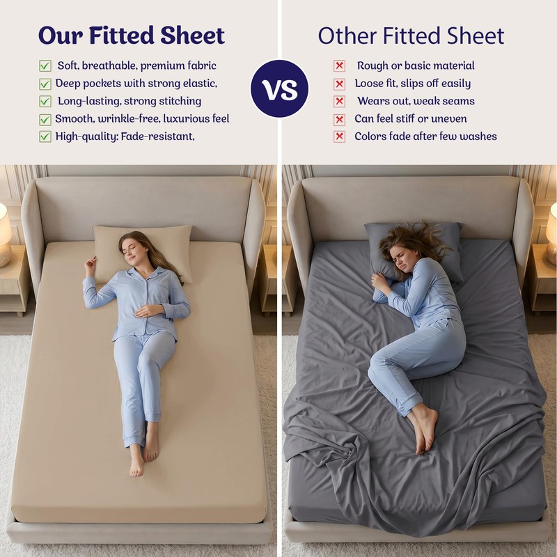 Oxford Homeware Beige King Size Fitted Sheets -100% Brushed Microfibre