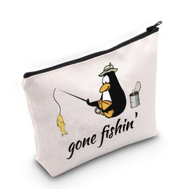 WCGXKO Gone Fishing Makeup Bag Video Game Inspired Gift Penguin Lover Gift (Penguin Fish Gift CA)