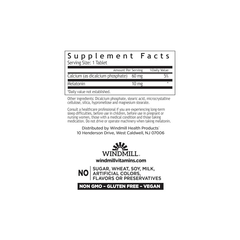 Windmill Tabletas de melatonina, 10 mg, T/R Wmill 60
