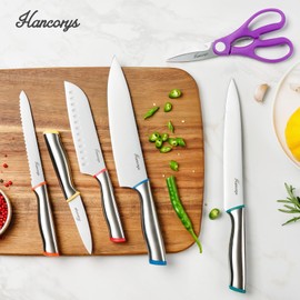 Hancorys Knife Set, 11 Pieces Kitchen Knife Set in High Carbon Stainless Steel, Chef Knives with 5 Blade Guards, Dishwasher Safe, Holiday Gifts for Kitchen