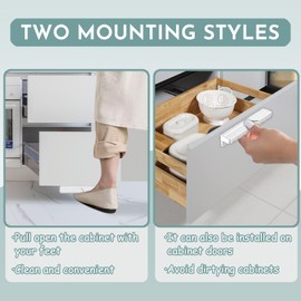 CCDANSIYUCR 4-Pack Cabinet Foot Pulls for Trash Drawer - Hands Free Touchless Opener, Heavy Duty Adhesive, No Drill Silicone Toe Kick Handle for Kitchen/Office (White)