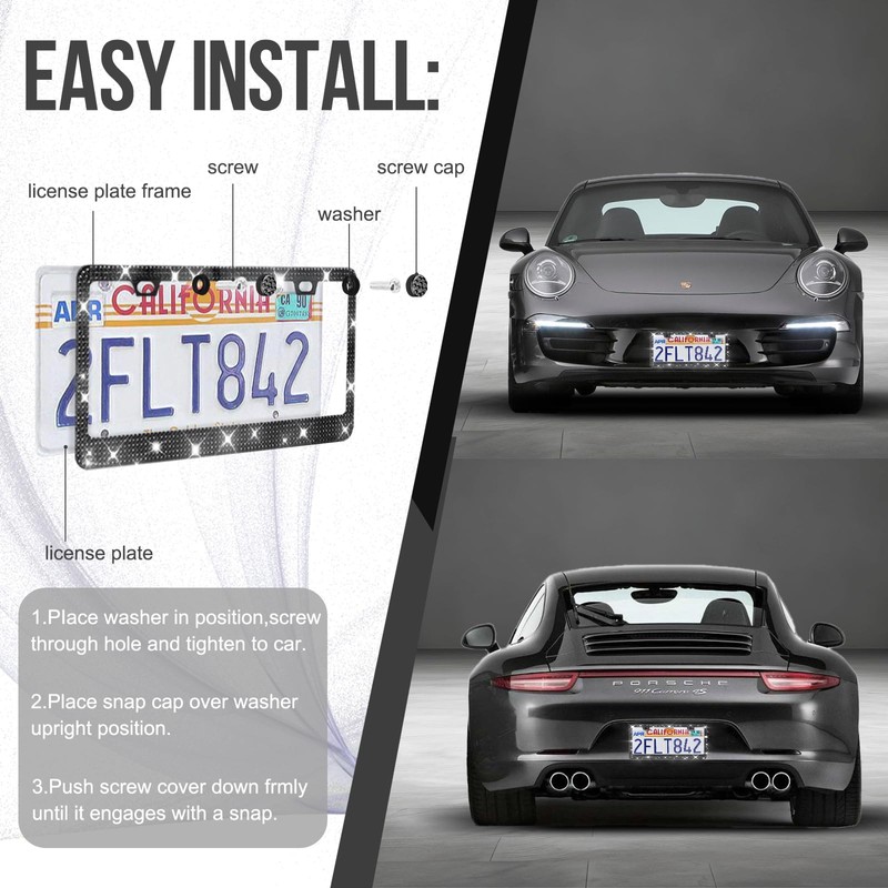 [2 Pack] Luxury Bling License Plate Frames - Hand-Set 1200+