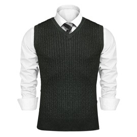 Sykooria Men's V-Neck Tank Top Cotton Solid-Coloured Knitted Waistcoat - xl