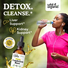 Wild & Organic Dandelion Root Supplement - Liver Detox Cleanse Support - Dandelion Root Tincture - Herbal Liver Supplement - Vegan, Sugar & Alcohol-Free Liquid Extract Drops - 2 fl oz
