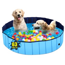 Bxo Extra Large Foldable Dog Pool with Thickened MDF Plates,Pool Hard Plastic&Large Dogs Portable Swimming/Non-Slip Bathing Tub with Quick Drain&Easy Storage(63x12in,Blue)