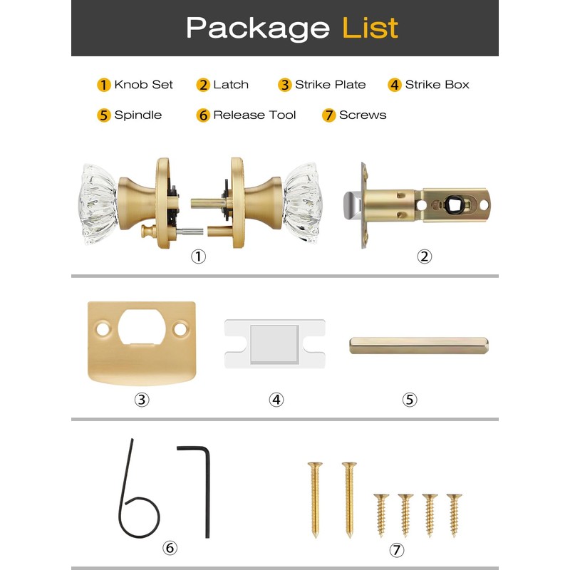 EHOMEWARE 1 Pack Glass Door Knobs Interior, Door Locks for