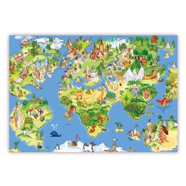 XXL Poster 100 x 70 cm (S-822) Hidden Object Poster Children's Poster Beautiful World Map Map with Sights and Much to Discover