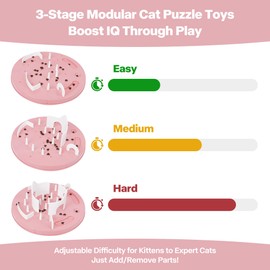 Pet Prime Interactive Cat Puzzle Feeder Toy, 3-Stage Adjustable Cat Treat Toys, Slow Feeder for Indoor Cats, Enrichment Toy with Mental Stimulation & Brain Training (Pink)