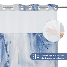 TYLCLTX No Hook Shower Curtain with Snap in Liner Blue Marble Modern Crack Ink Texture Double Layers Shower Curtain Waterproof Fabric See-Through Top Window Bathroom Decorative 71x74inch