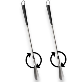 Essential Medical Supply Deluxe 2 Pack of Long Handle 24in Shoehorns with Spring Flex End for Easier Shoe - No Bend Device to More Easily Put on Shoes for Seniors and Anyone