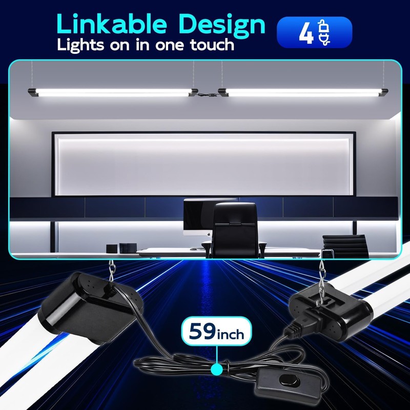 hykolity 4 Pack Linkable LED Shop Light, 4FT 44W [300W