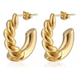 Neeshka Gold Plated C Shaped Twist Earrings for Women and Teen Girls, Trendy Jewelry Gifts for Her, Anniversary and Birthday Gifts for Wife and Girlfriend, Mother's Day Gifts for Mom, Women’s Day Gifts