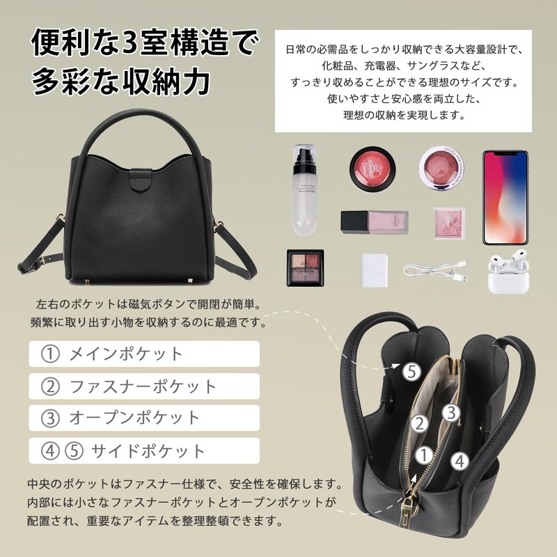 imeetu Women's Shoulder Bag, Premium Genuine Leather, 3-Way Handbag, 3-Compartment