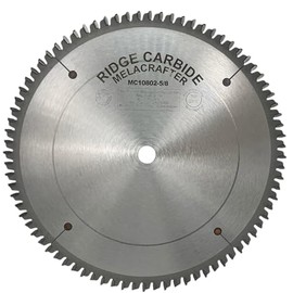 Ridge Carbide 10" 80T, Melacrafter Table/Miter Saw Blade, Alternate Top Bevel Grind (ATB),30° Hook, 5/8" Bore, Plate Thickness .087", Thin Kerf (0.115") for Cutting Laminates/Veneers