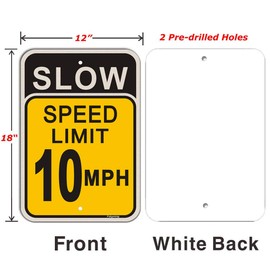 2 Pack Slow Speed Limit 10 MPH Sign Slow Down Sign 18 x 12 Inches Traffic Sign Engineer Grade Metal Reflective Sturdy Rust Aluminum Waterproof Easy to Install