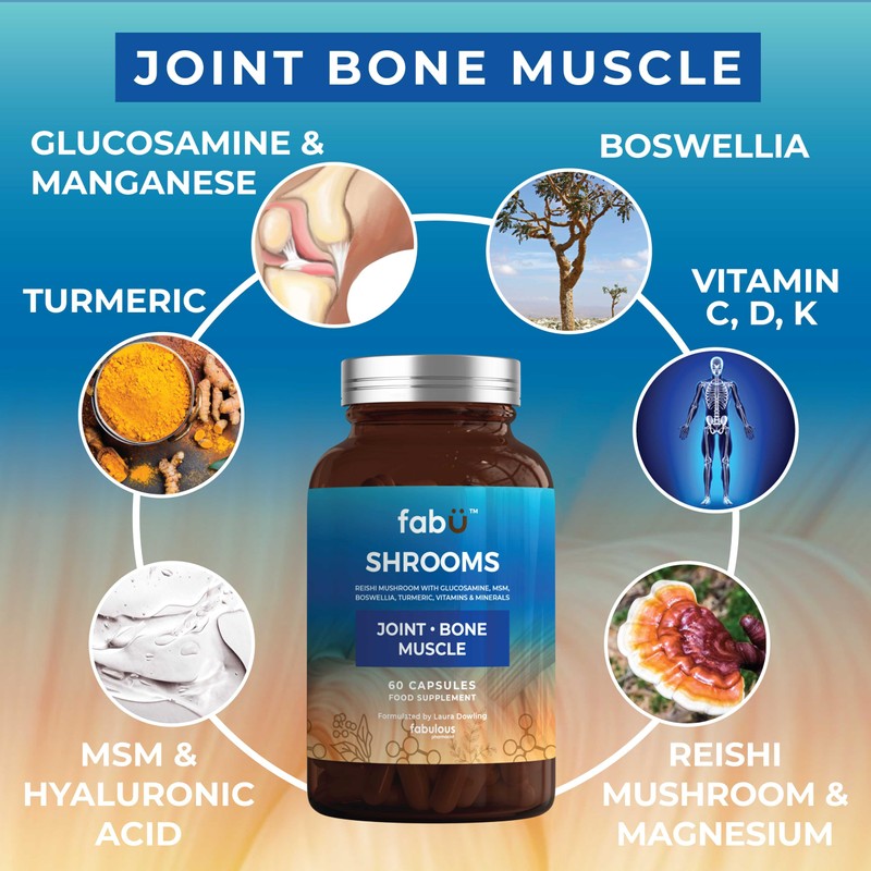 fabÜ JOINT-BONE-MUSCLE - Reishi Mushroom Supplement with Glucosamine, MSM, Boswellia,