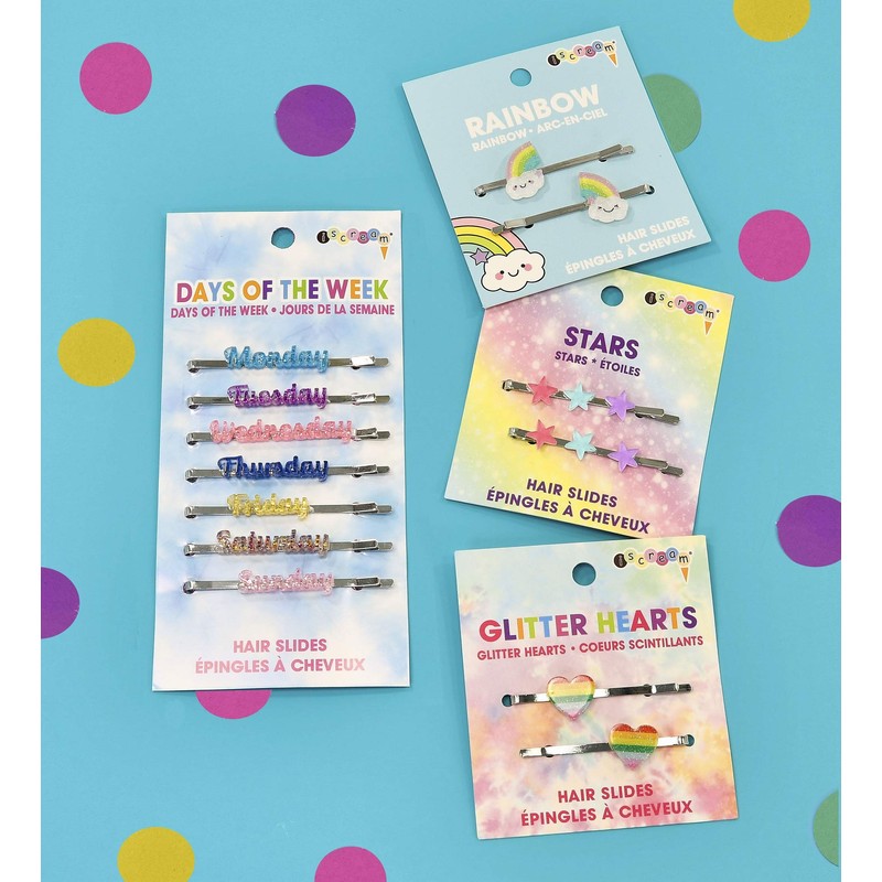 iscream Rainbow Glitter Hearts Set of 2 Embellished Bobby Pin