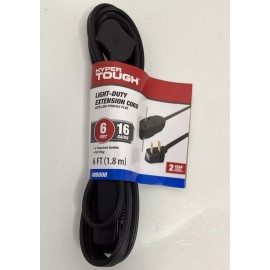 Hyper Tough 6ft Black 110v 13A 1625w HyperTough 16AWG Household Extension Cord 3-Outlet