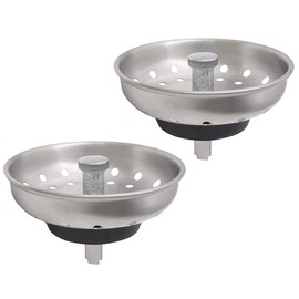 GZILA 2 PCS Coladores de Drenaje para Fregadero de Cocina de Repuesto para Drenaje Estándar de 3-1/2 Pulgadas, Tapón de Goma de Canasta, Perilla de Metal de Níquel Cepillado de Acero Inoxidable 304