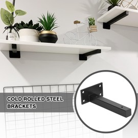 Faankiton 4 Pieces Heavy Duty Shelf Brackets, Floating Shelf Bracket, Industrial Black Shelf Brackets, Wall Mounted Industrial Metal Shelving Supports, 20mm Thick, Load Capacity: 40-60Kg (6 Inches)