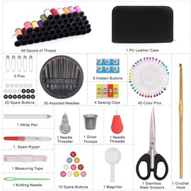 Dokpav Kit De Costura 172Pzs,Accesorios De Costura Con Caja Portátil,Suministros De Costura,Con Agujas Y Hilos Para Coser,Tijeras De Costura,Cinta Métrica y Accesorios,Caja De Costura Para DIY,Inicio