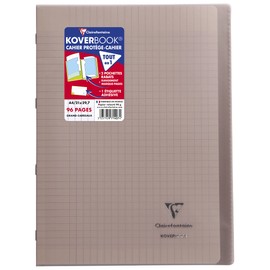 Clairefontaine 971407C Exercise Book / Exercise Book DIN A4 21 x 29.7 cm, 48 Sheets 90 g, French Ruling, Transparent Polypropylene Cover, 2 Transparent Pockets + 1 Label, Stapled, Grey, Pack of 1